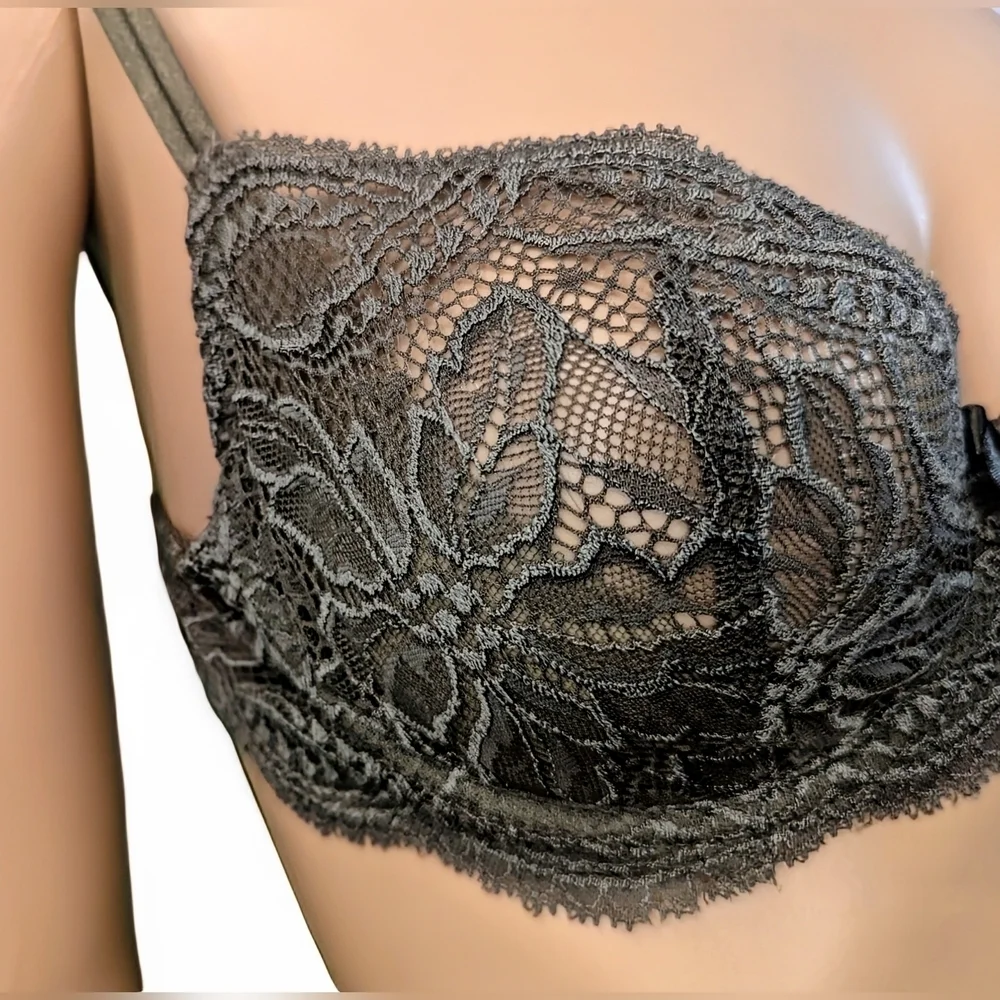 NWOT Simone Perele 12E330 Eden Lace Demi Cup Bra Army Green 34B - Picture 2 of 7